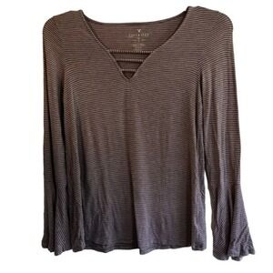 American‎ Eagle Soft & Sexy Striped V Neck Long Sleeve Bell Sleeve Top
